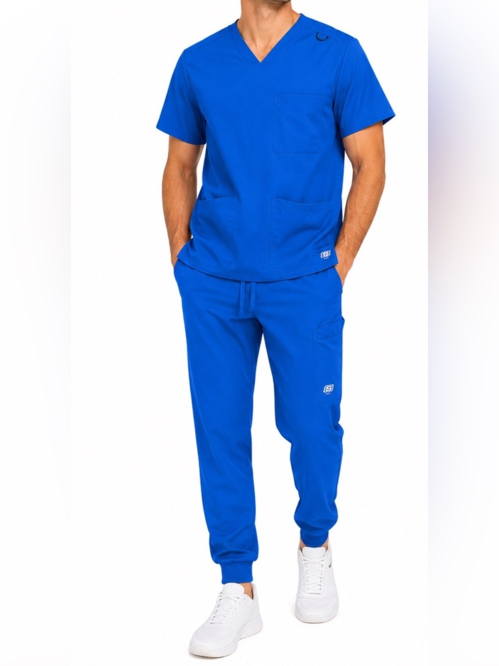 Skechers by Barco Men's Royal Blue Stretch Scrub Set S Top M Jogger Pants